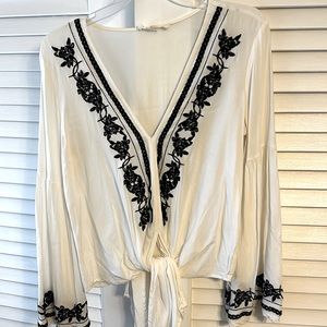 Womens V-Neck, Tie Front Blouse